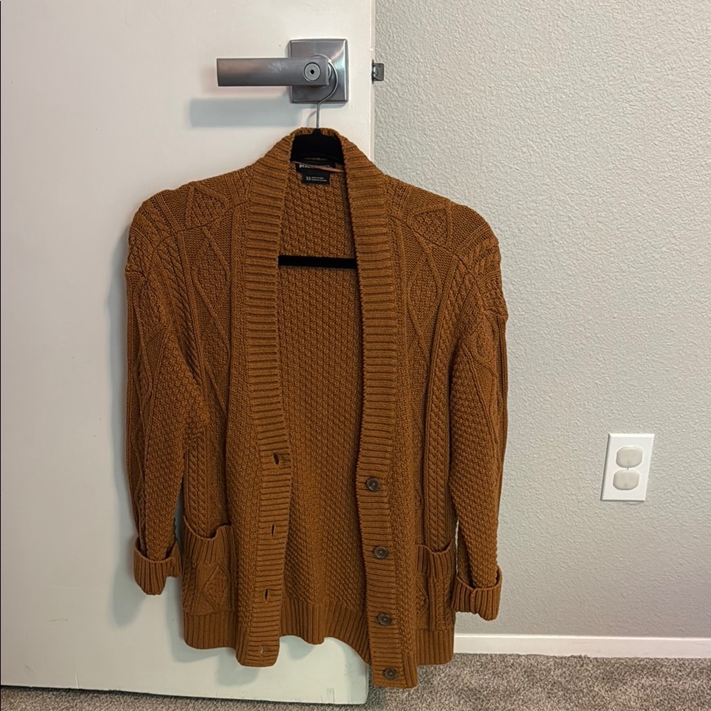 Prana Brown Cardigan Sweater Shawl Collar